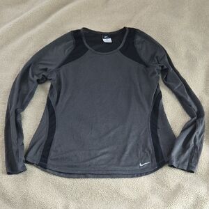 Nike Women's Charcoal and Black Long Sleeve Dri-Fit Tee